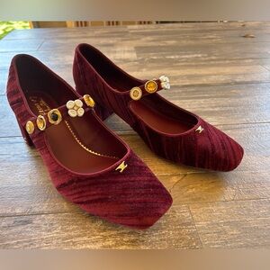 NEW! Circus by Sam Edelman Elaine Velvet Mary Jane Block Heels in Chianti US10